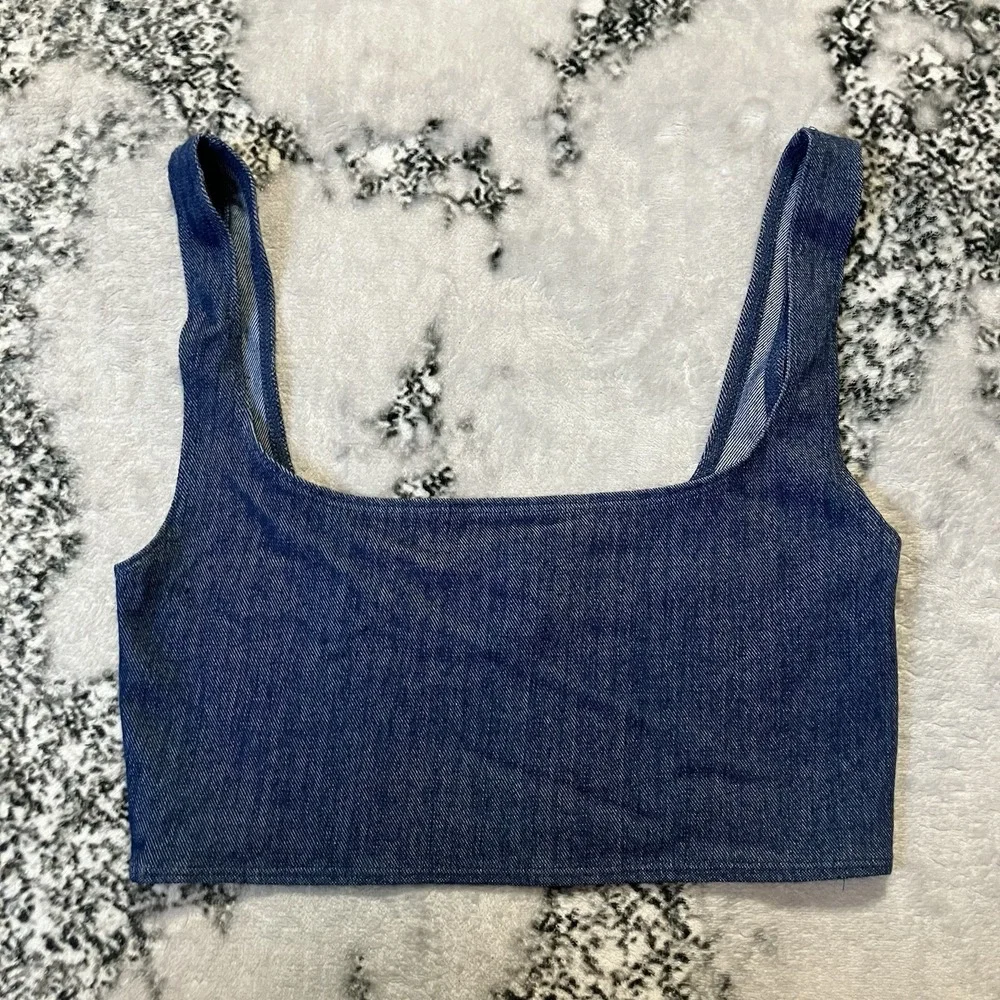 Naked Wardrobe Tank Top Womens‎ Size Blue Crop Square Neck